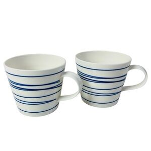 Set Of 2 Royal Doulton Pacific Porcelain Blue Lines Mugs 14oz